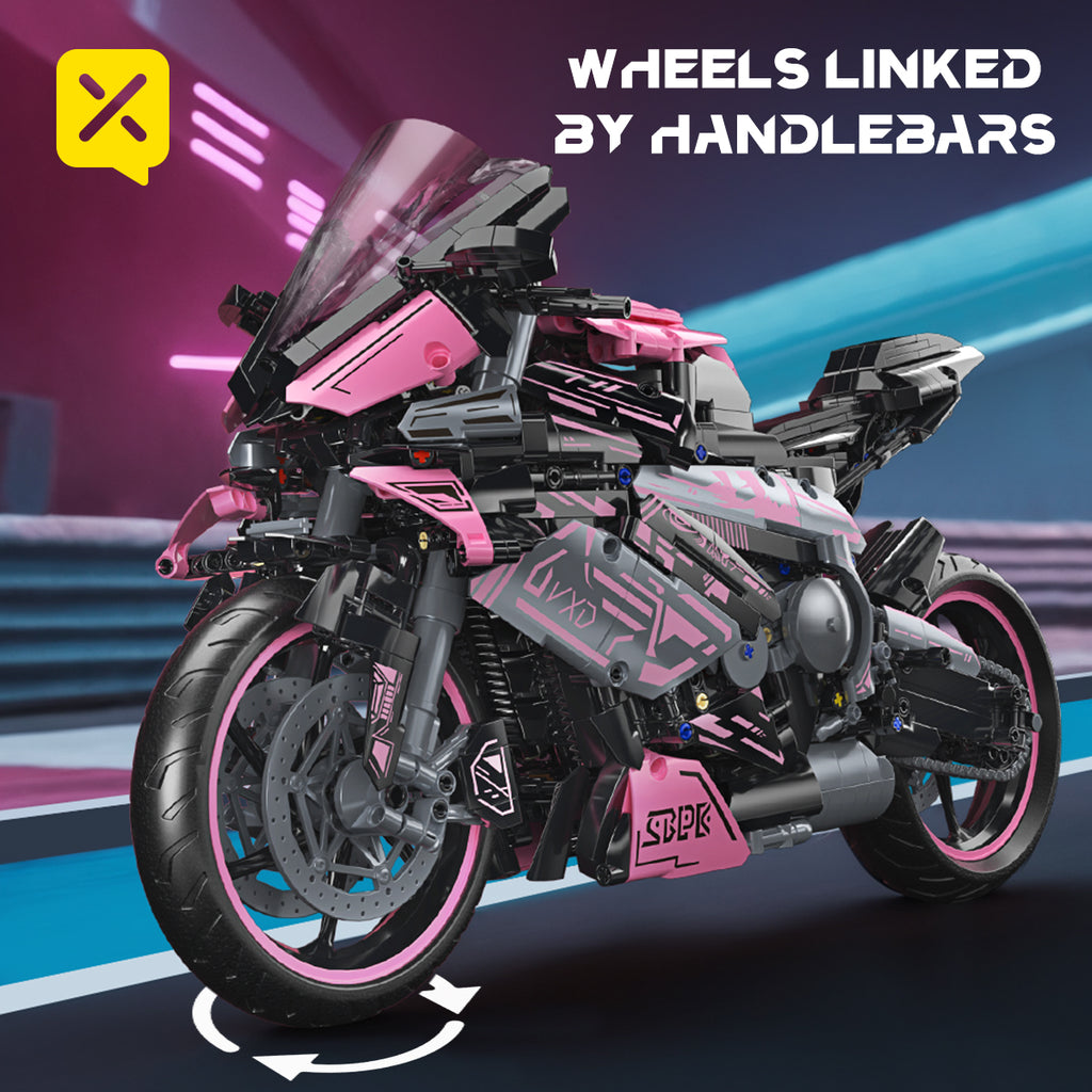 1:5 2060+pcs pink motorcycle building block assembly model, easy to assemble, suitable as a gift for birthdays, Christmas, Halloween, Thanksgiving, New Year, and parties