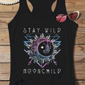 Plus Size Moon & Sun Print Tank Top, Casual Crew Neck Sleeveless Top For Summer, Women's Plus Size Clothing