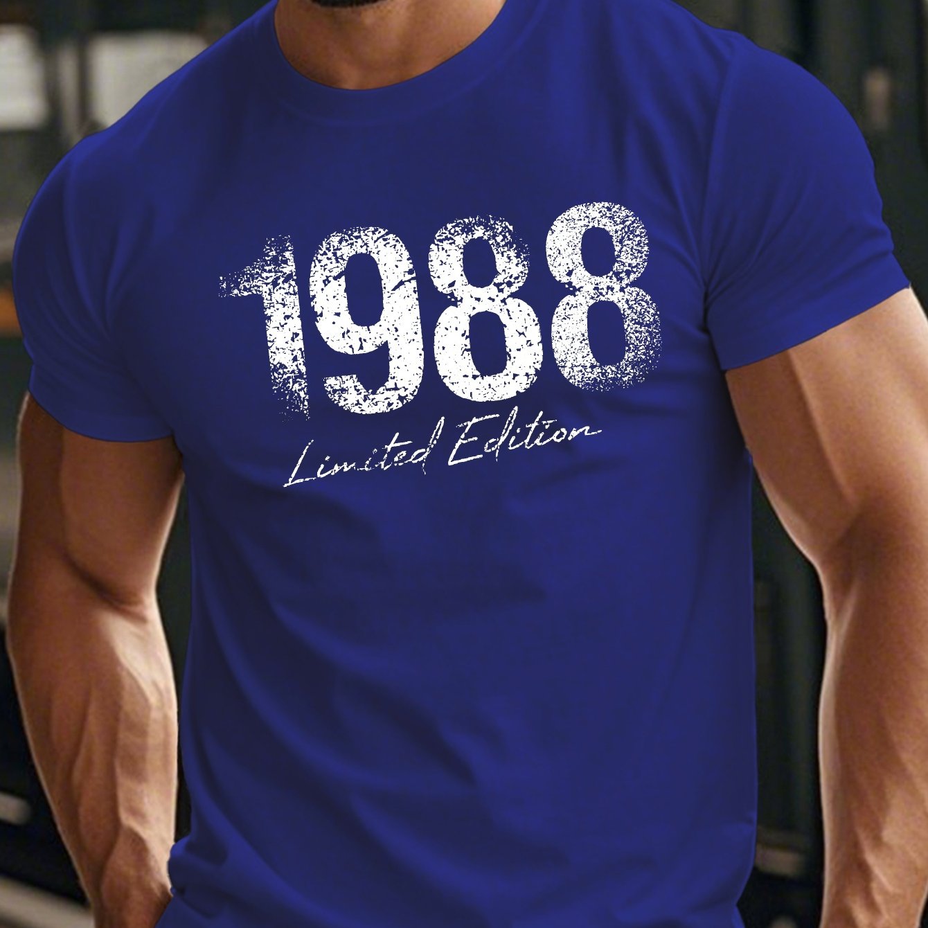 1988 Limited Edition Men's Short Sleeve T-Shirt - 1988 Print Round Neck Casual Summer Top, Limited Edition Numbered 1988 for Casual Attire & Special Events, Machine Washable Fit Male Apparel