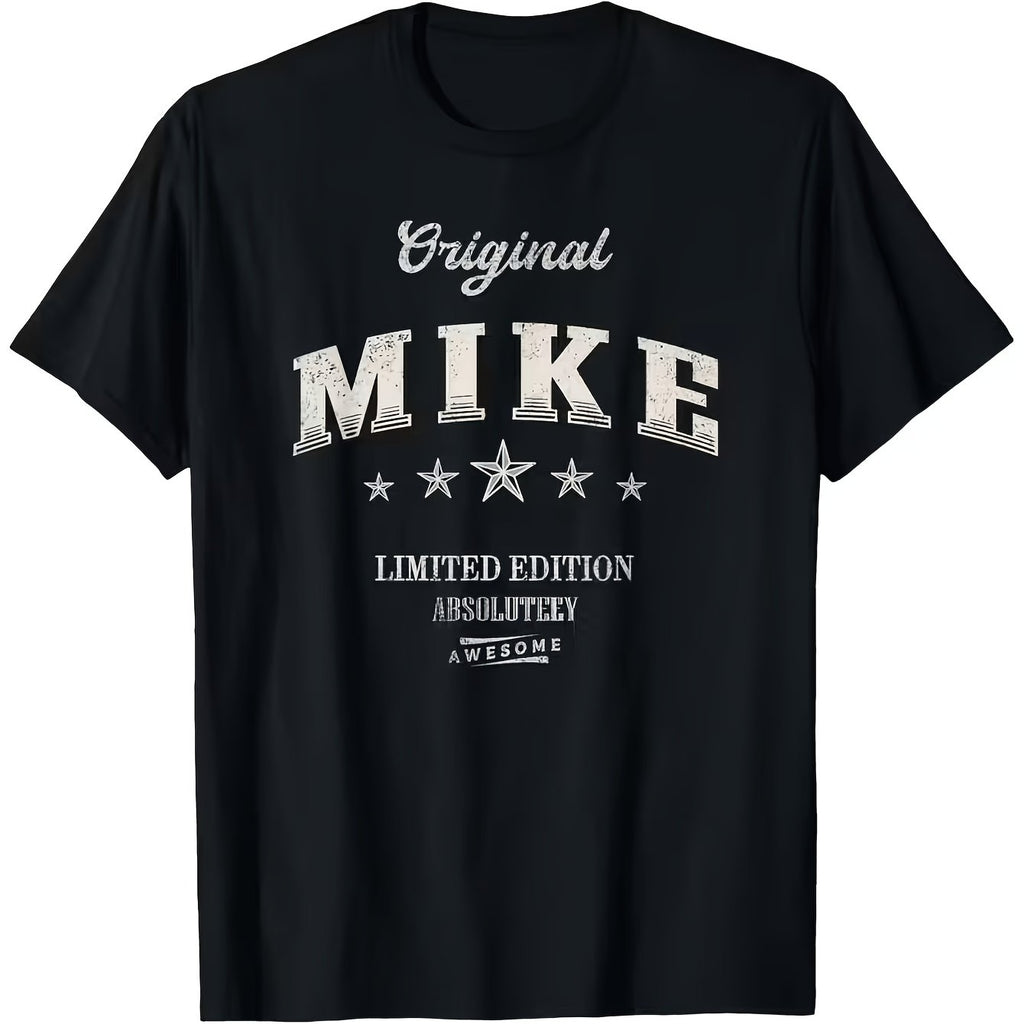 Mike Men's Limited Edition Original Design T-Shirt Black with Star Pattern Machine Washable Casual Outdoor Gym Running Casual Attire Non-Transparent Fabric Gym Shirts Nontransparent Material, Machine Washable, Ideal for Casual SportWear