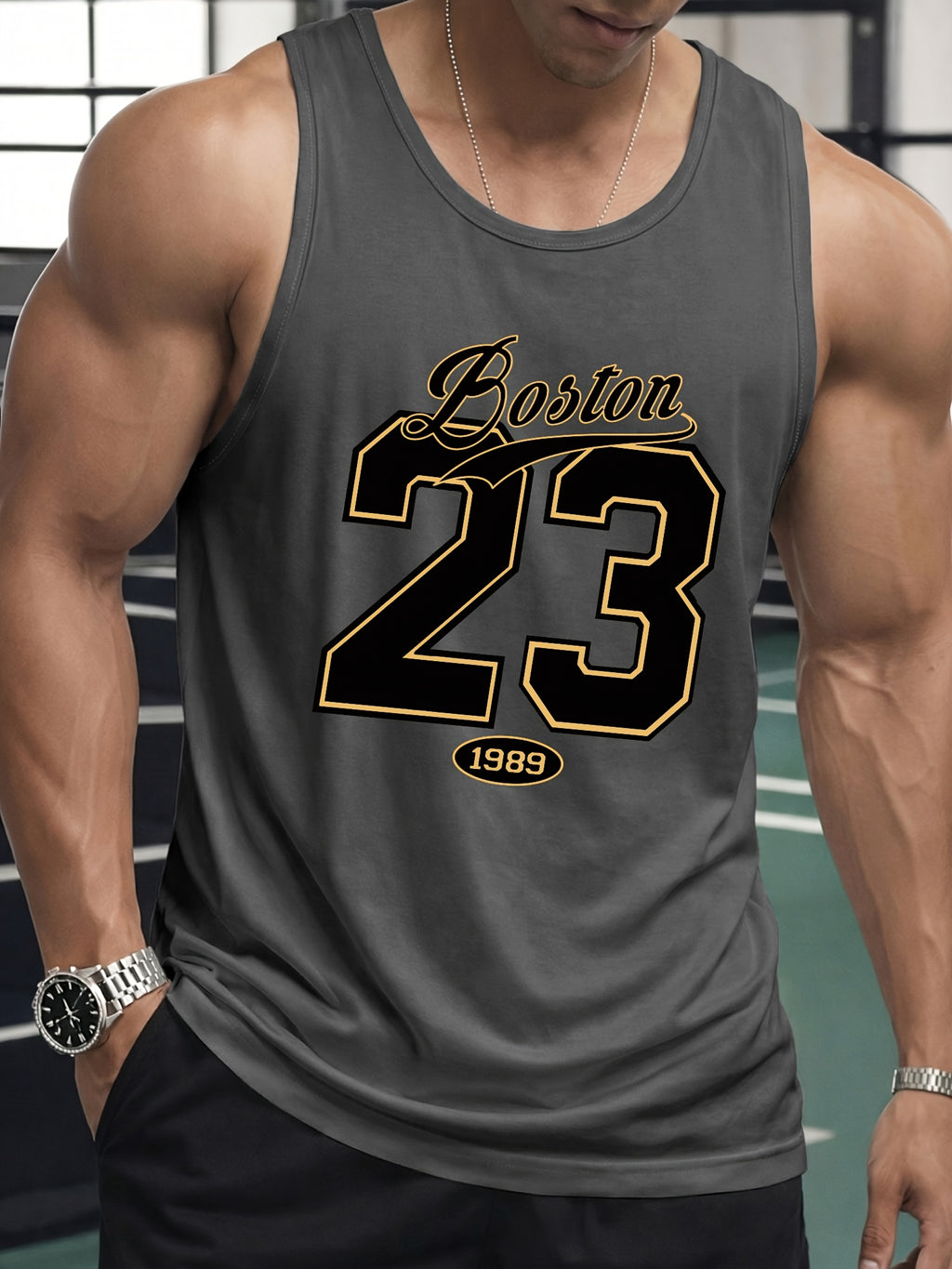 Men's Jersey, 1pc Men's Sports Vest, Boston 23 Printed Sports Vest, Regular-Fit Sleeveless Fitness Wear, Soft and Comfortable Fabric, Suitable for Gym Exercise, Outdoor Activities, and Daily Casual Wear, Father's Day Gift, Men's Gifts, Father's Day