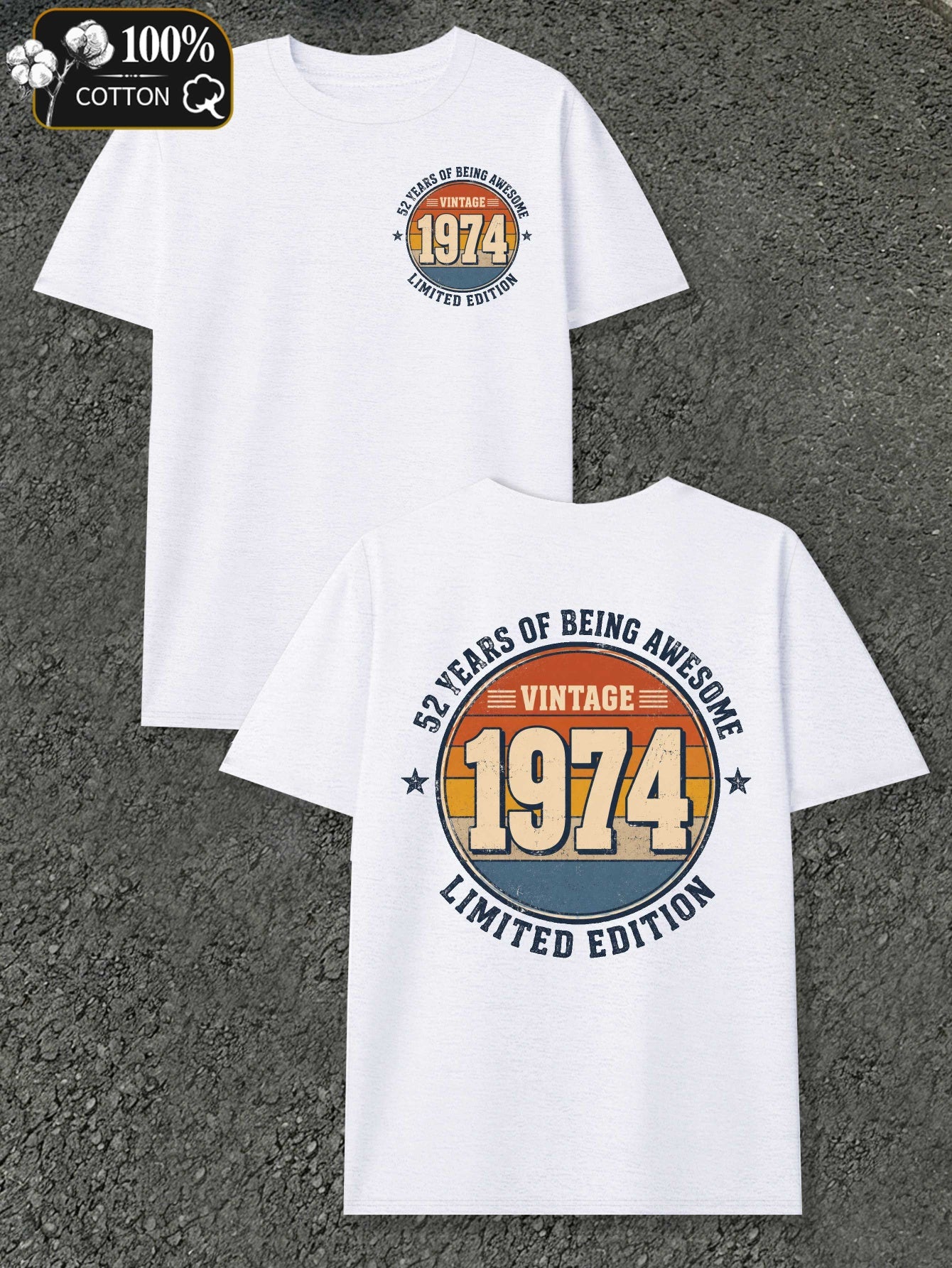 Men's Vintage 1974 Limited Edition T-Shirt - Retro 1974 Print Round Neck Casual Tee, Suitable for Year-Round Wear, Machine Washable Apparel with Original Markings, Nostalgic Gift for Everyday Use & Special Occasions