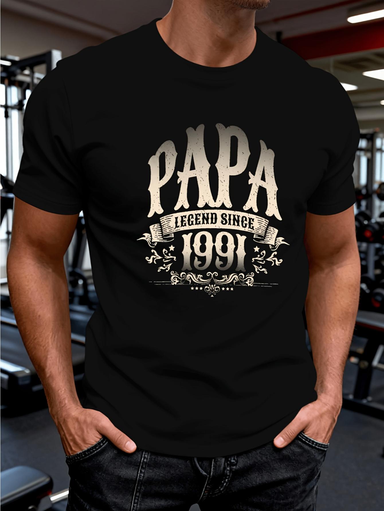Plus Size Men'S Summer T-Shirt, PAPA Legend Since 1991 Graphic Print Tee, Trendy Casual Short Sleeve, Big & Tall Daily Wear Unisex 2026 Black T-Shirt