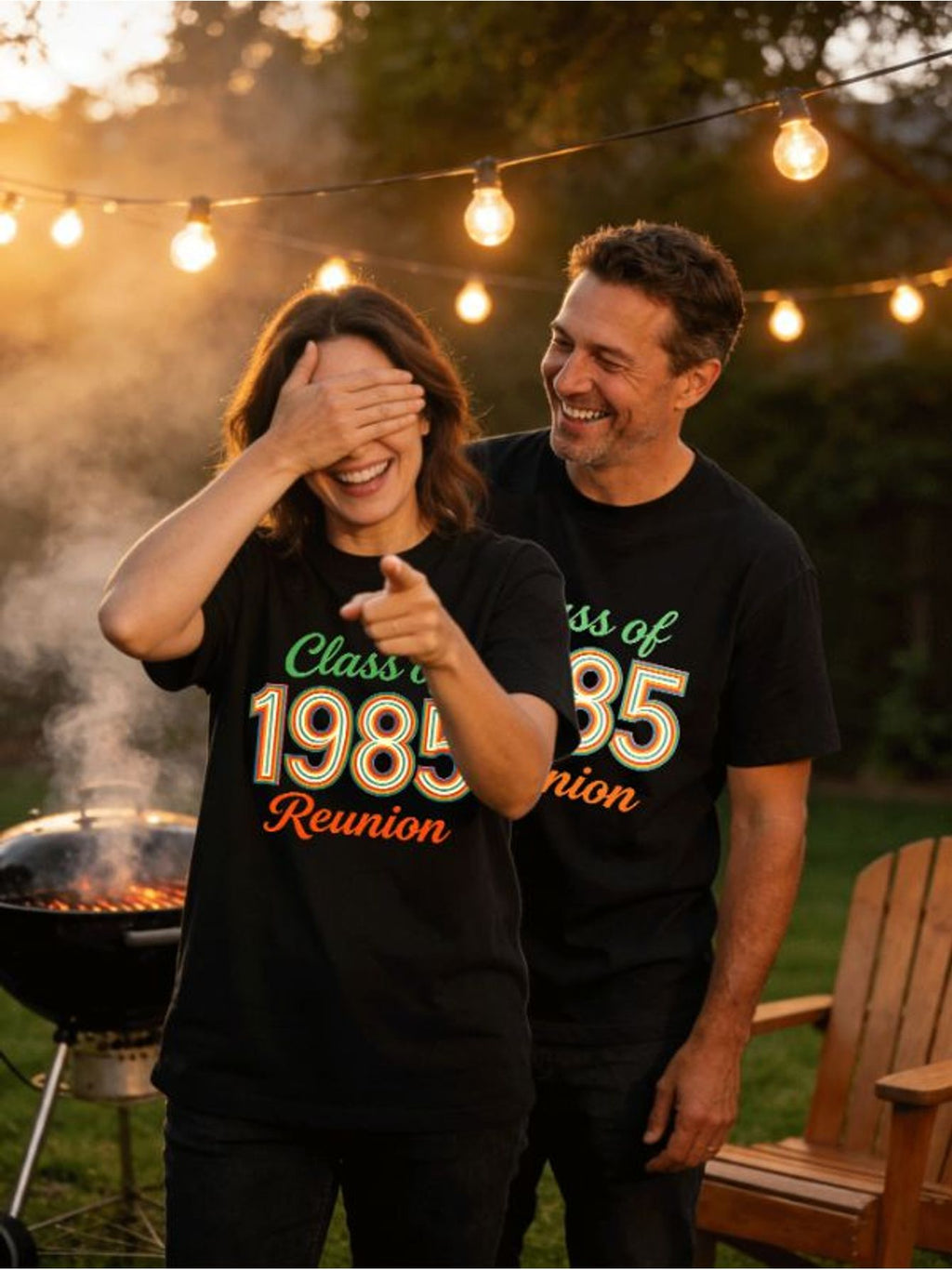 Class of 1985 Reunion T‑Shirt, Vintage Rainbow Concentric Number Graphic Tee, Retro 80s Vibe Throwback Squad Shirt, Men Casual Top for Alumni Meet‑up Celebration