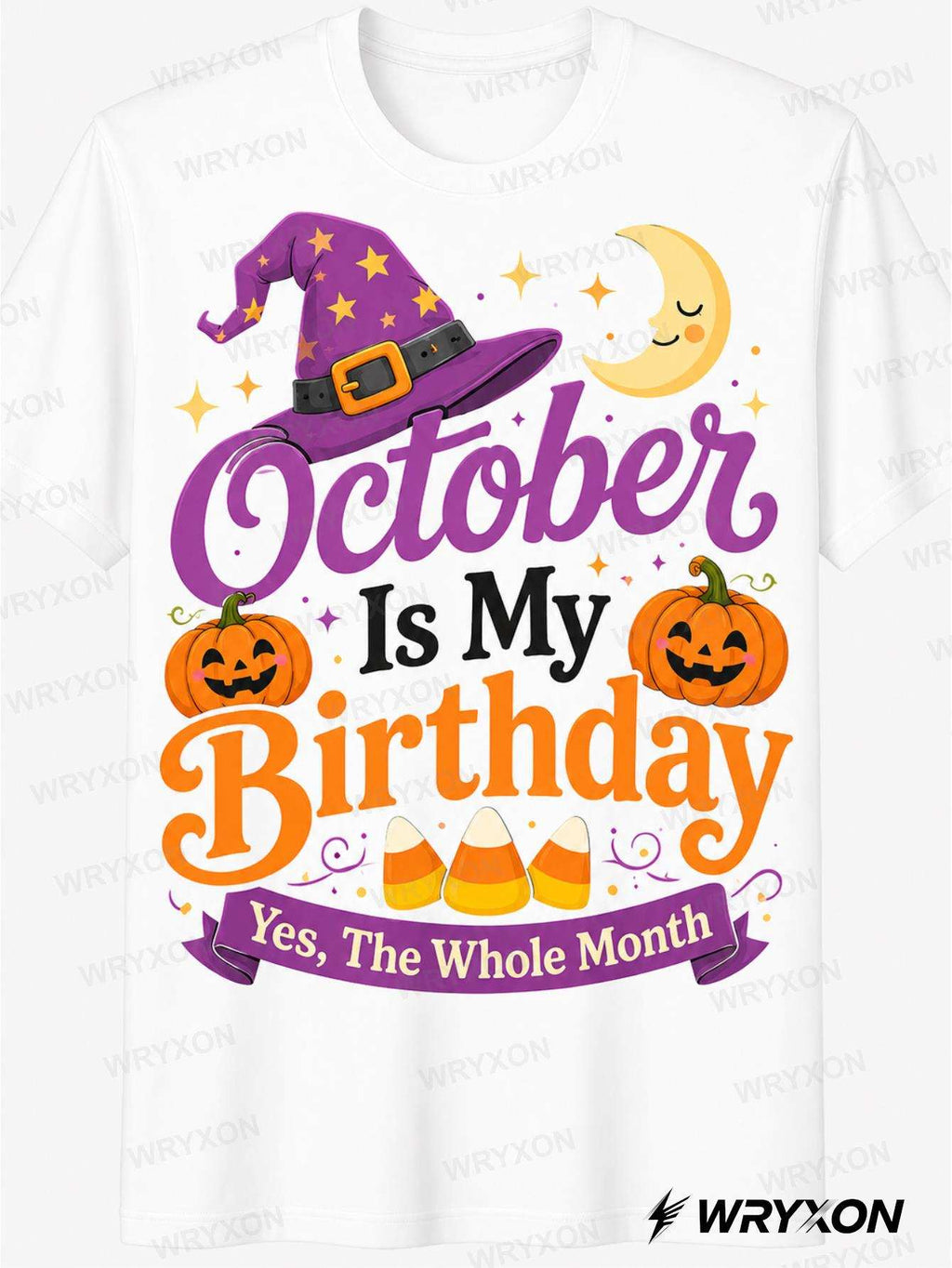 1pc Men's & October Is My Birthday Witch Hat Pumpkin Moon Candy Corn Graphic Short Sleeve T Shirt Halloween Birthday Casual Top
