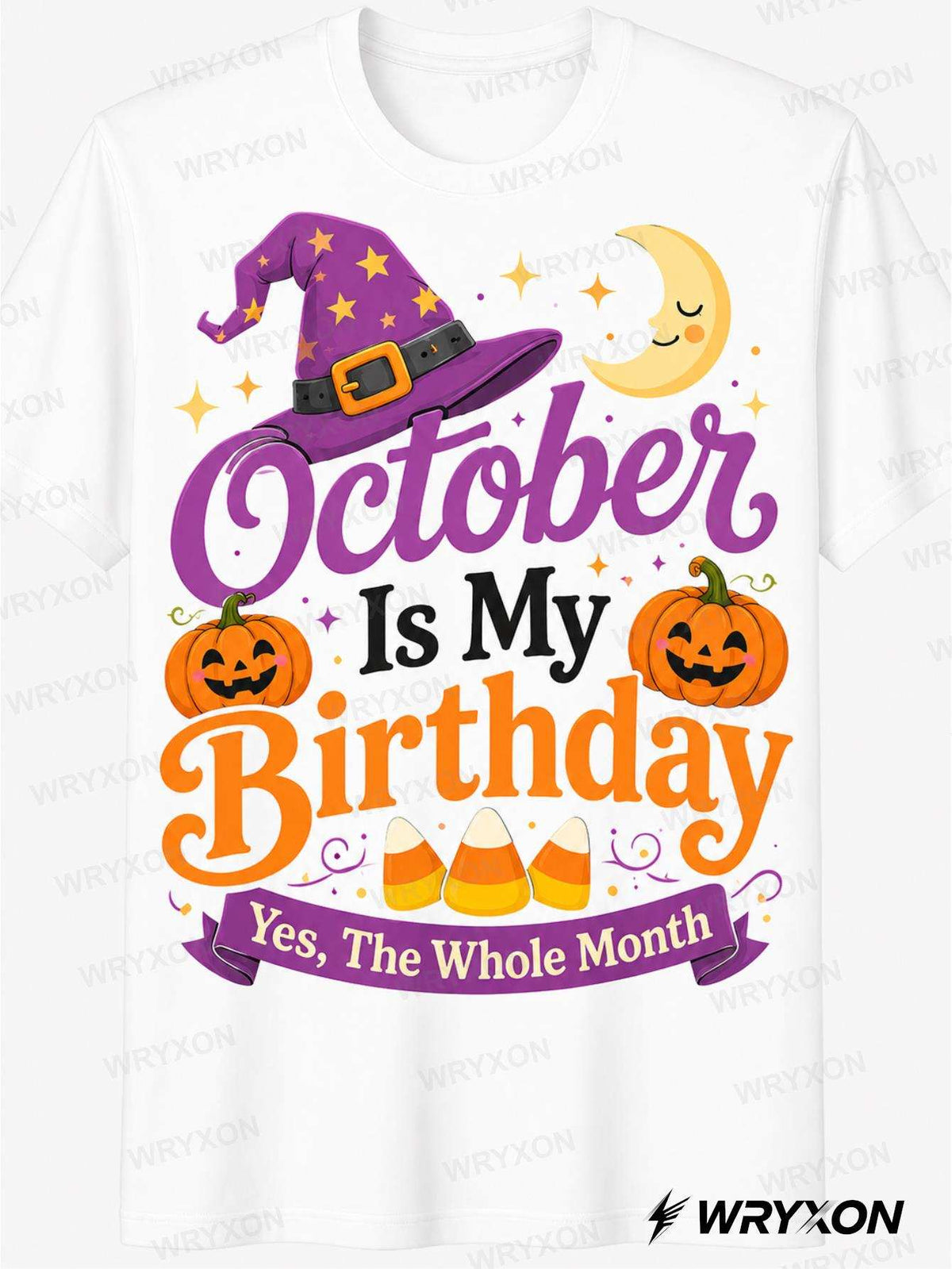1pc Men's & October Is My Birthday Witch Hat Pumpkin Moon Candy Corn Graphic Short Sleeve T Shirt Halloween Birthday Casual Top