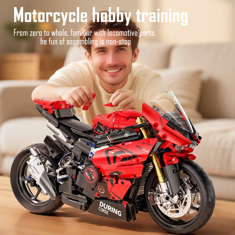 Return of the King! 1:5 super-large proportion of motorcycle building blocks, restore professional racing style, red and black color shows domineering. Precision parts, carefree assembly, for you to create an exclusive mechanical car.