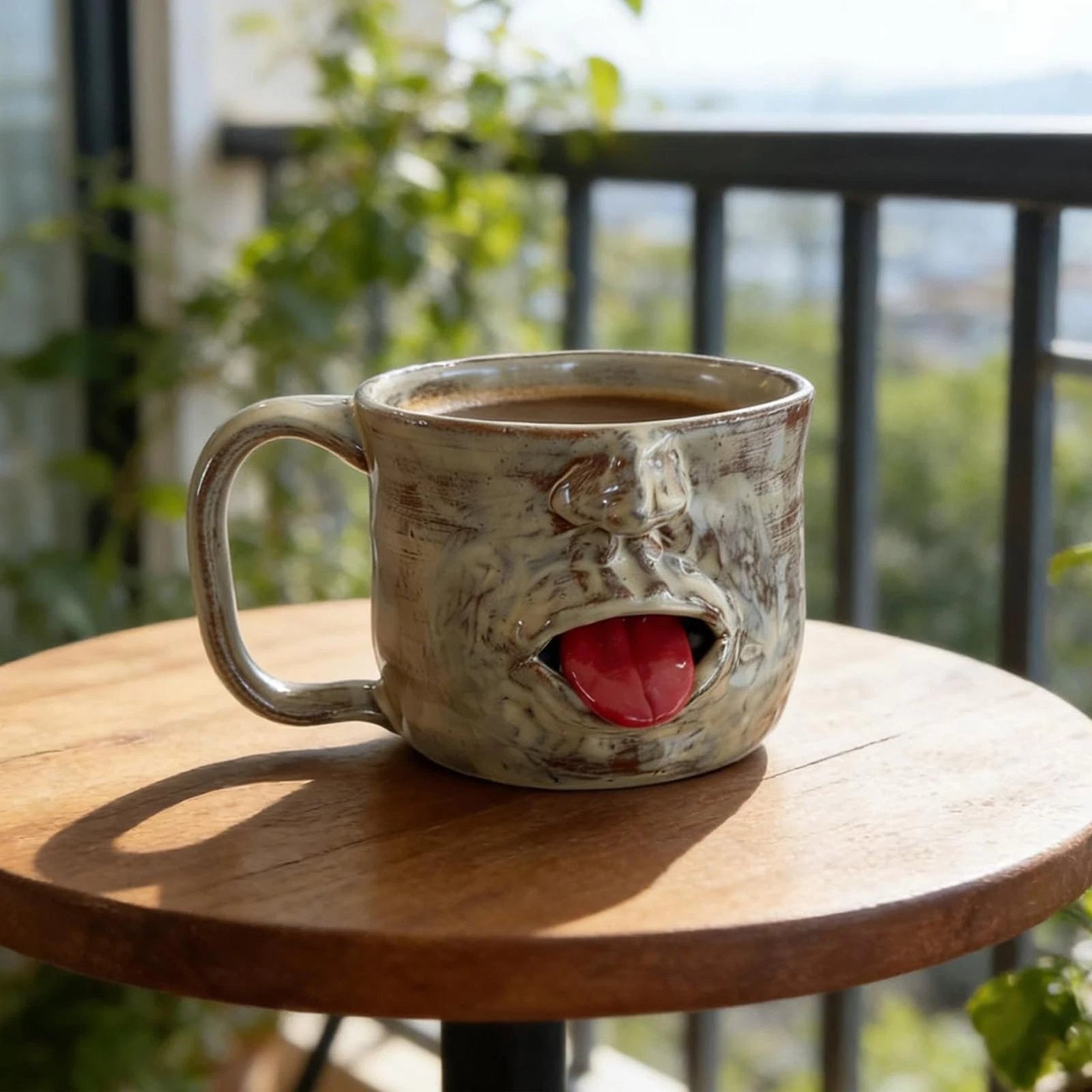 Human Face Design Ceramic Coffee Cup, Funny Tongue Out Artistic Sculptural Mug