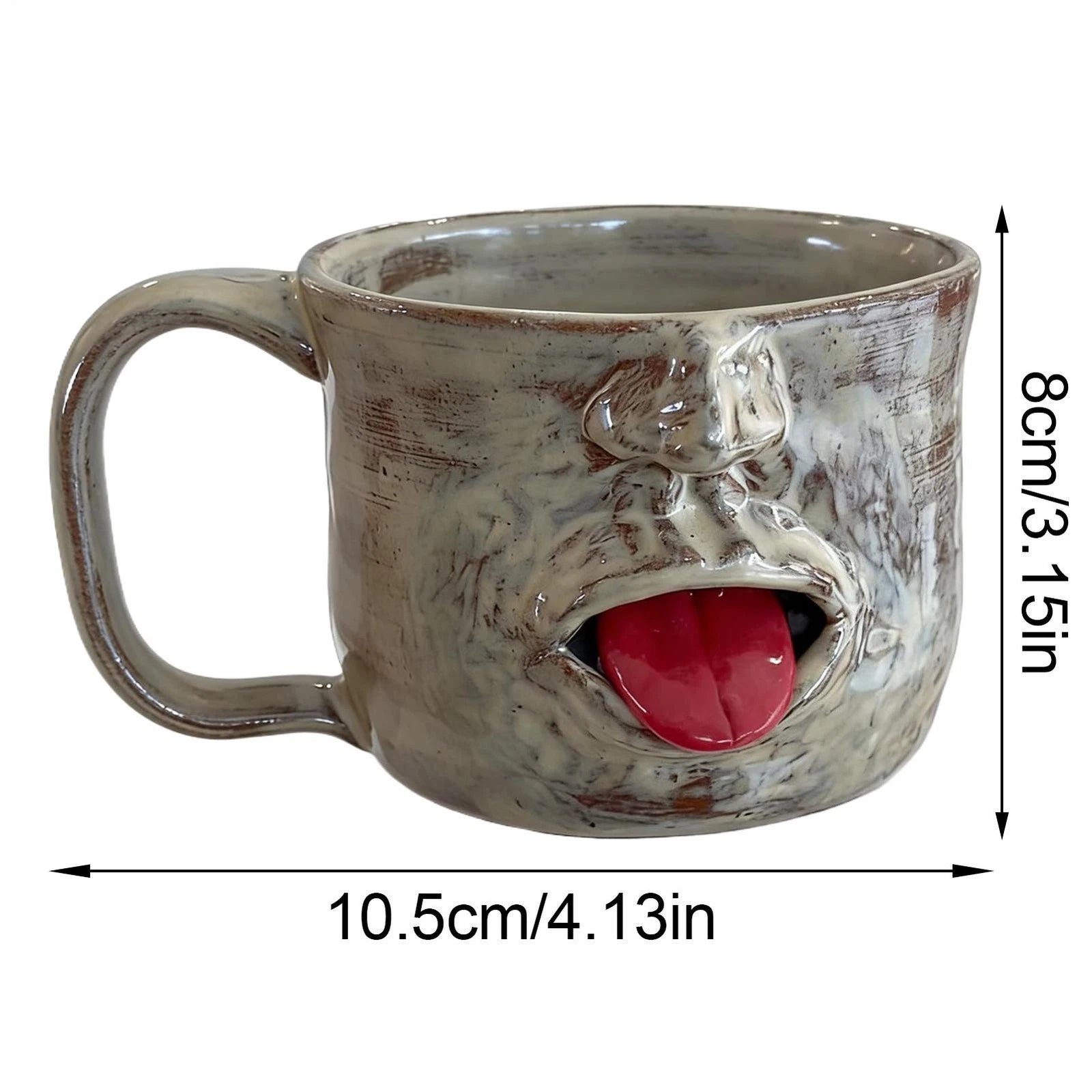 Human Face Design Ceramic Coffee Cup, Funny Tongue Out Artistic Sculptural Mug