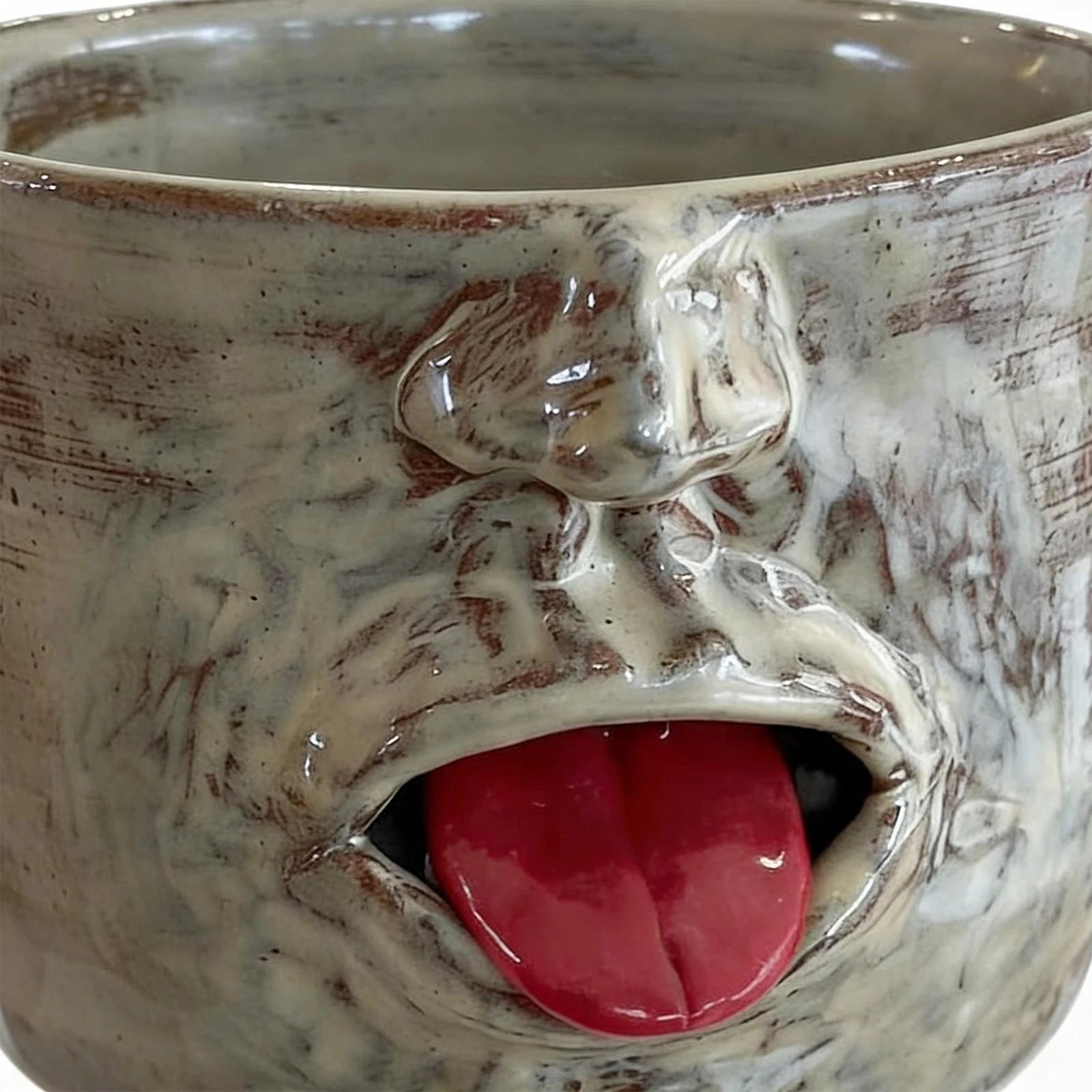 Human Face Design Ceramic Coffee Cup, Funny Tongue Out Artistic Sculptural Mug