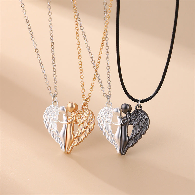 Embrace the angel wings couple magnetic suction necklace（Free Shipping）