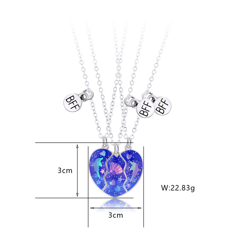 Dolphin shell drip oil three pieces love pendant（Free Shipping）