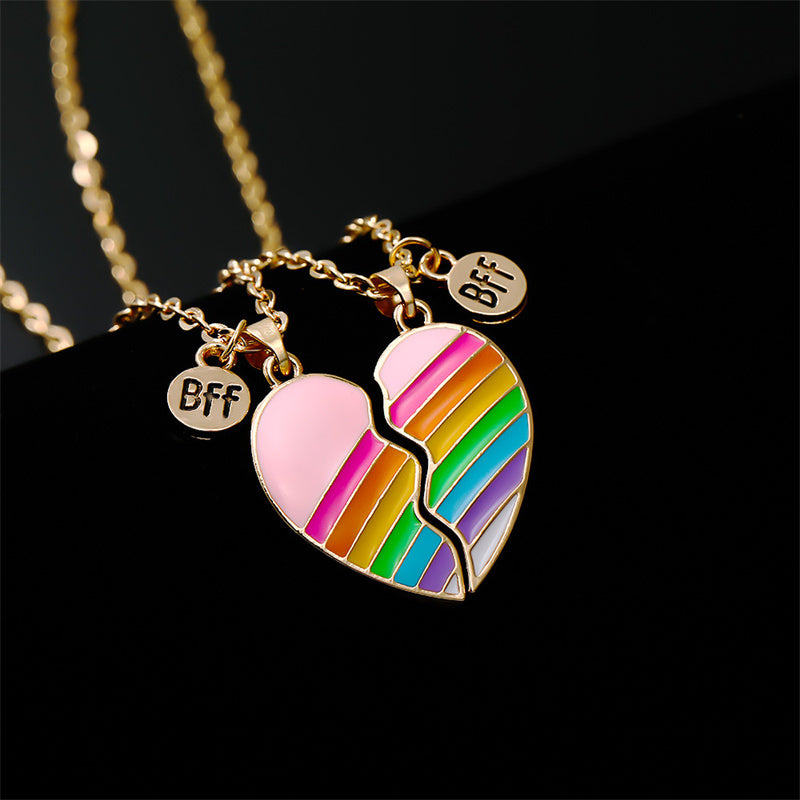 Rainbow magnetic two petals with diamond splicing necklace（Free Shipping）