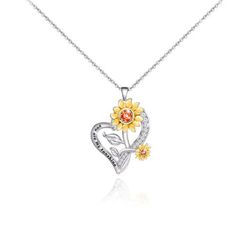 Diamond Sunflower-You Are My Sunshine Sunflower Heart Necklace