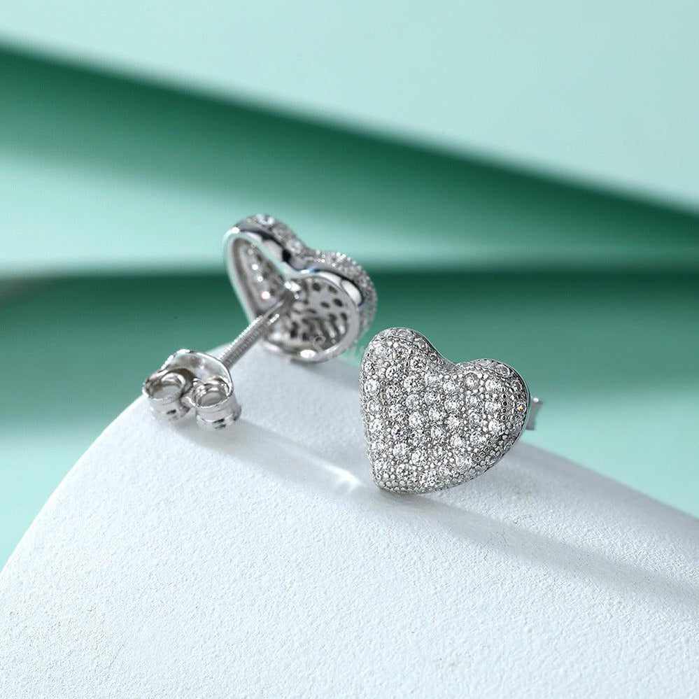 Full Diamond Heart-Shaped Earrings