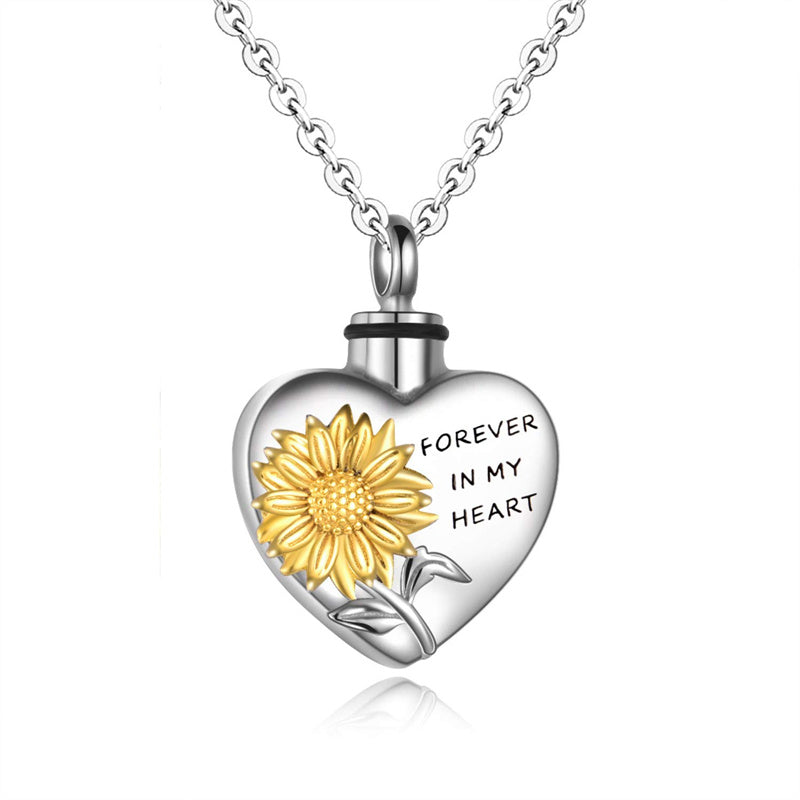 A Piece Of My Heart Lives In Heaven-Souvenir/Sunflower Urn Pendant Necklace