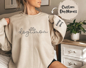 Custom DOG MOM Sweatshirt with Dog Name on Sleeve