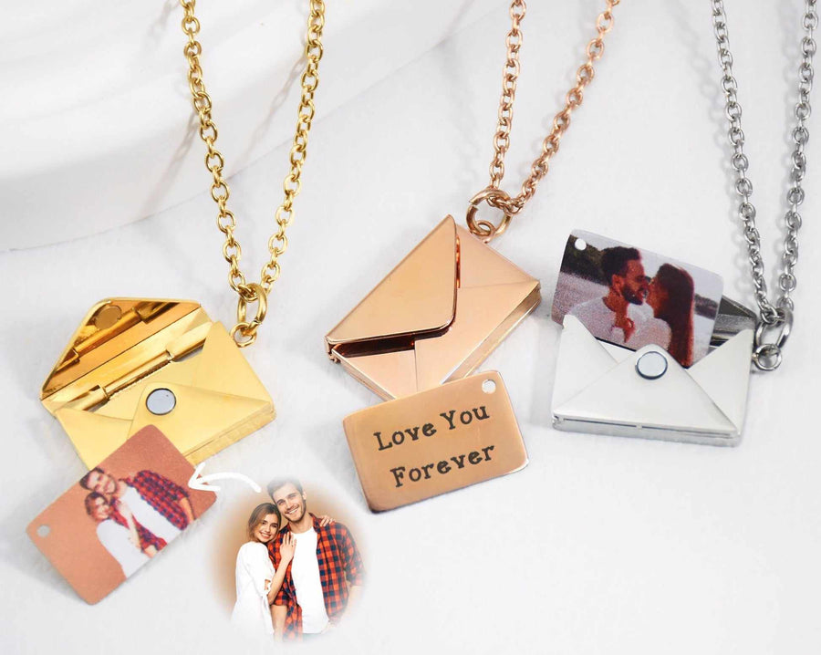Personalized Love Letter Envelope Necklace Rose Gold