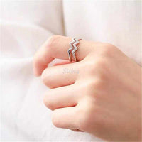 Adjustable Silver Double Wave Ring
