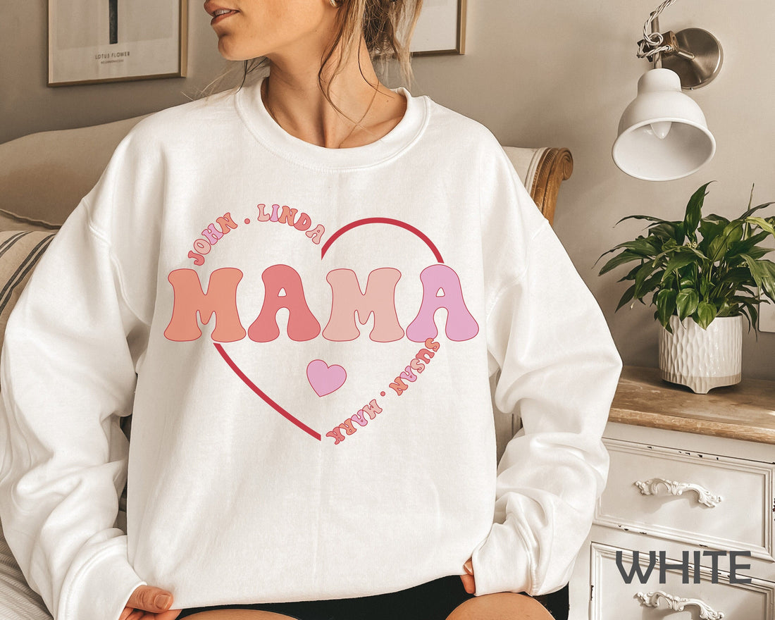 Custom Mama Sweatshirt with Kids Name For Mom On Mother&