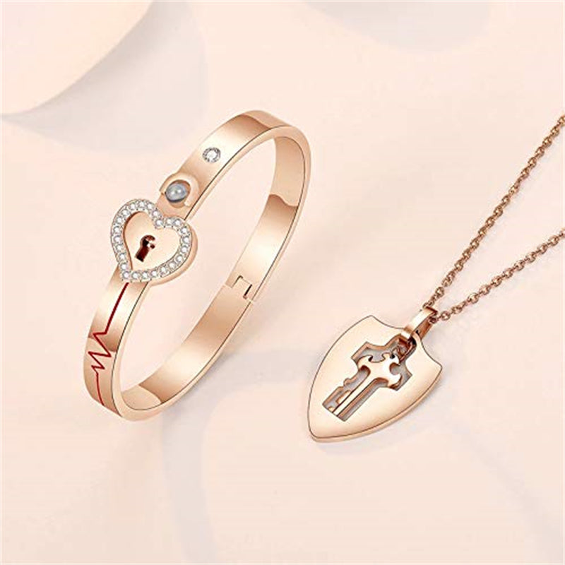 Couple concentric lock projection necklace and bracelet（Free Shipping）