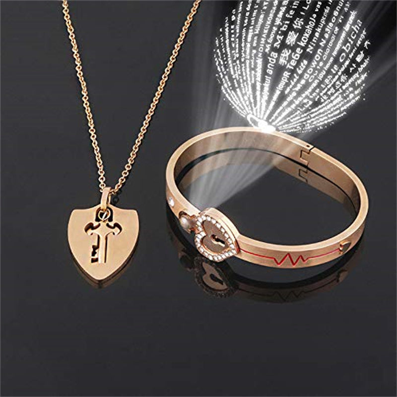Couple concentric lock projection necklace and bracelet（Free Shipping）